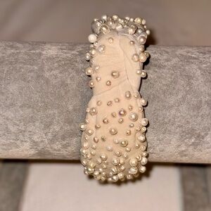 Elegant Pearl-Embellished Cream Headband